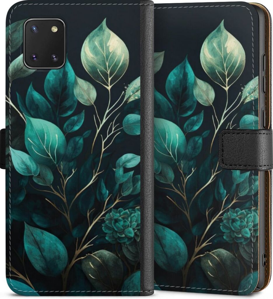 DeinDesign Klapphülle für Samsung Galaxy Note 10 lite Handytasche Lederhülle Tasche Blätter schwarz Eukalyptus