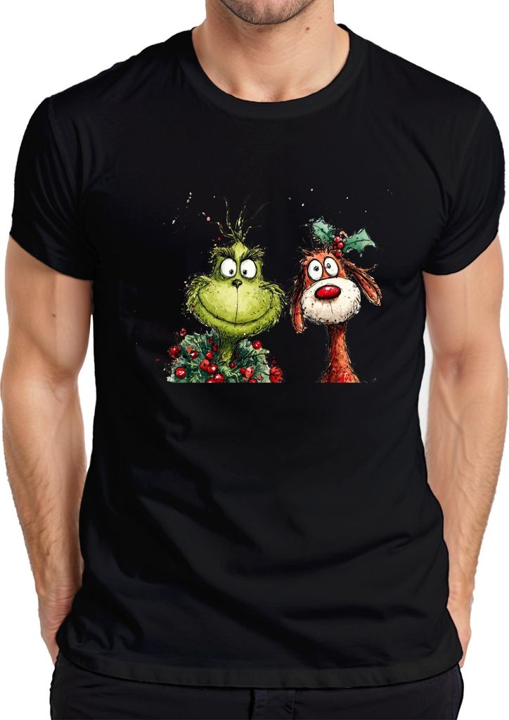 Weihnachten Grinch grün lustig Max Hund Stechpalme Geschenk Herren T-Shirt, Schwarz, XXL