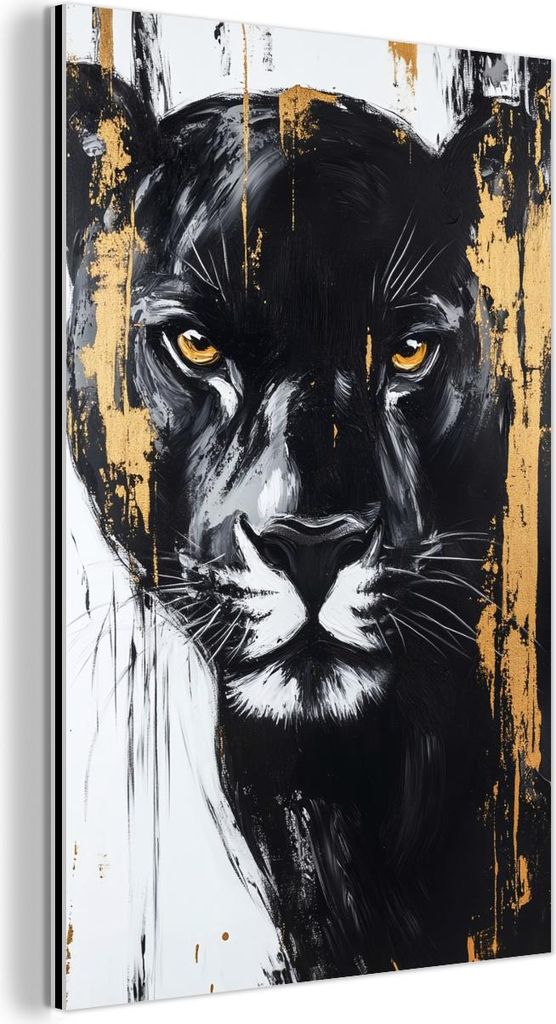 MuchoWow Wanddekoration Metall Metallbild Wandkunst 100x150 cm Panther - Schwarz - Abstrakt - Pinselstriche MuchoWow Aluminium Gemälde - Bild