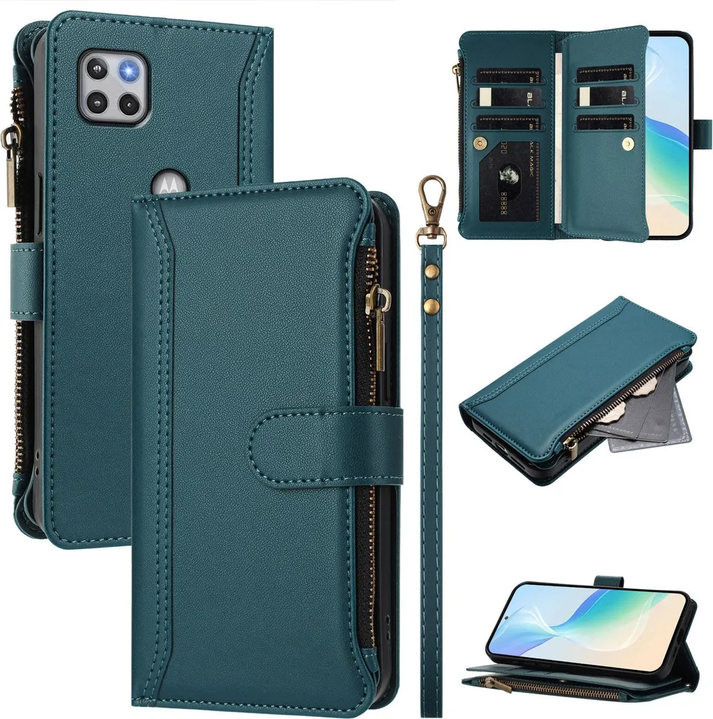 Custodia Flip Motorola One 5G Ace Pelle Sintetica Verde Lusso