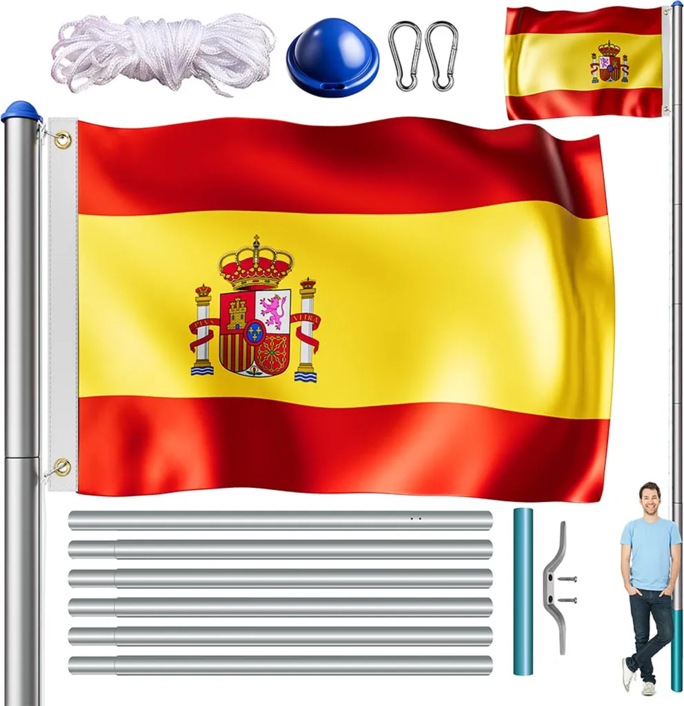 MONZANA Mât de drapeau télescopique 6,5m aluminium avec drapeau Espagne