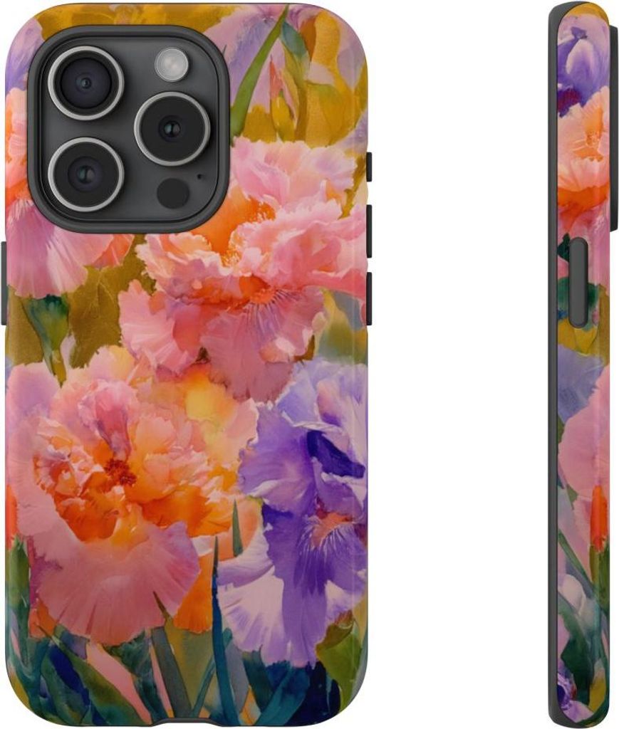 Aquarell-Blumenpracht in Pink und Lila – Hülle Kompatibel mit iPhone 15 Pro