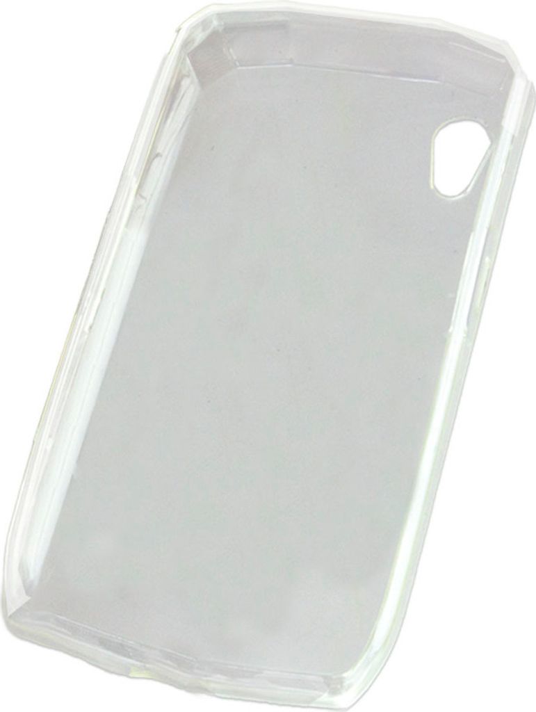 A clear, transparent phone case is shown against a white background.