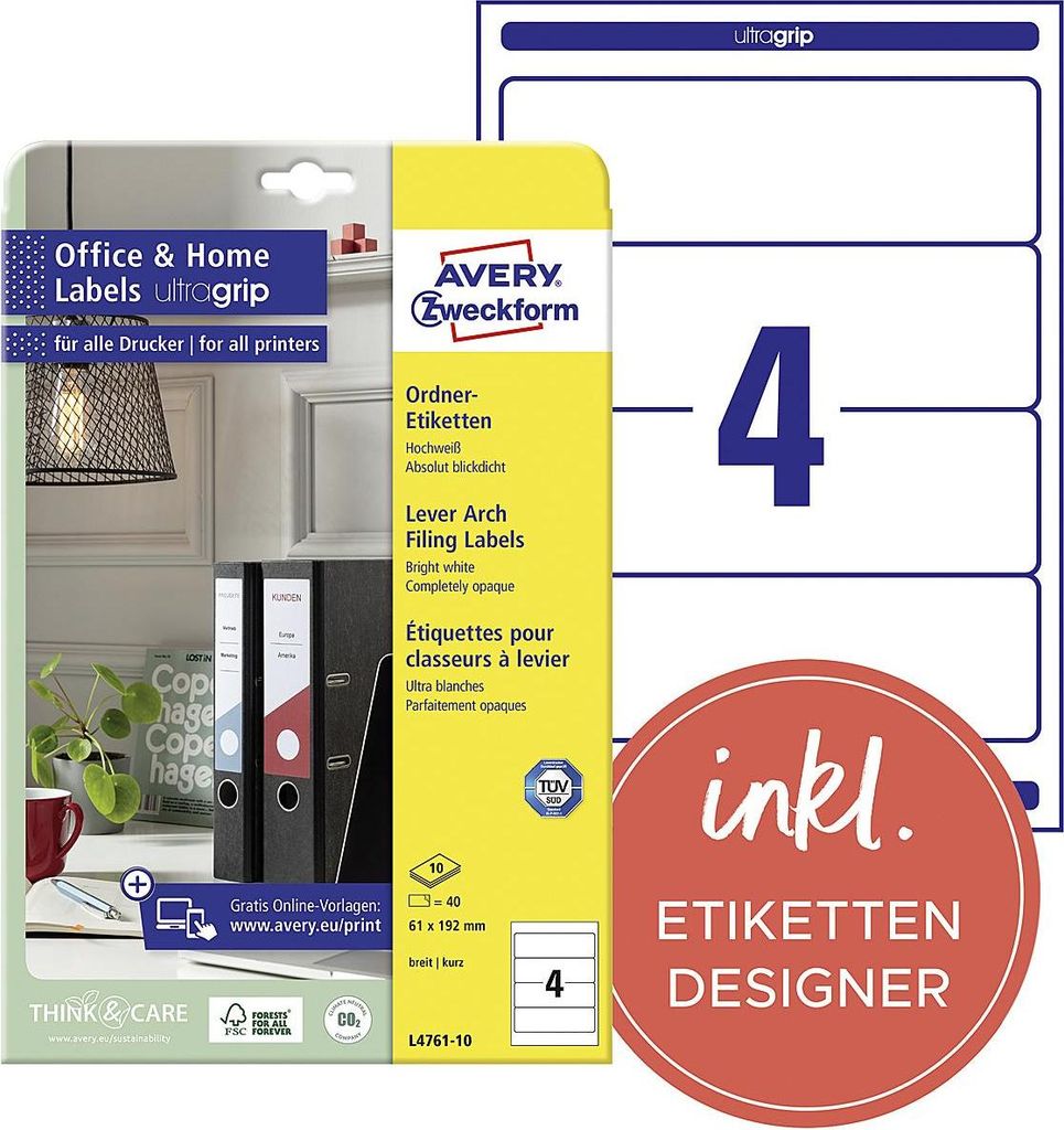 AVERY ZWECKFORM Ordner Etikett br.192x61mm10BL 667334 Immagine del prodotto 