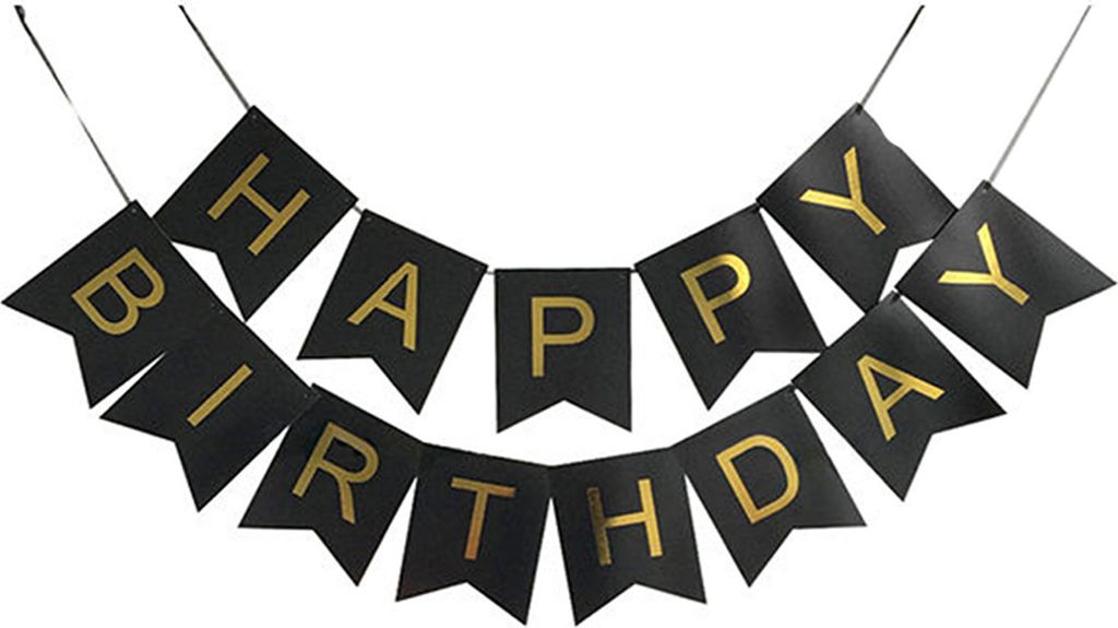Girlanda Happy Birthday, czarna, ze złotymi literami Zdjęcie produktu 