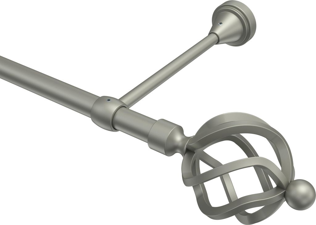 Interdeco Gardinenstange / Vorhangstange Chrom matt, Typ Primus Paolo (Schmiedekugel), 16 mm Ø 1-läufig, 260 cm