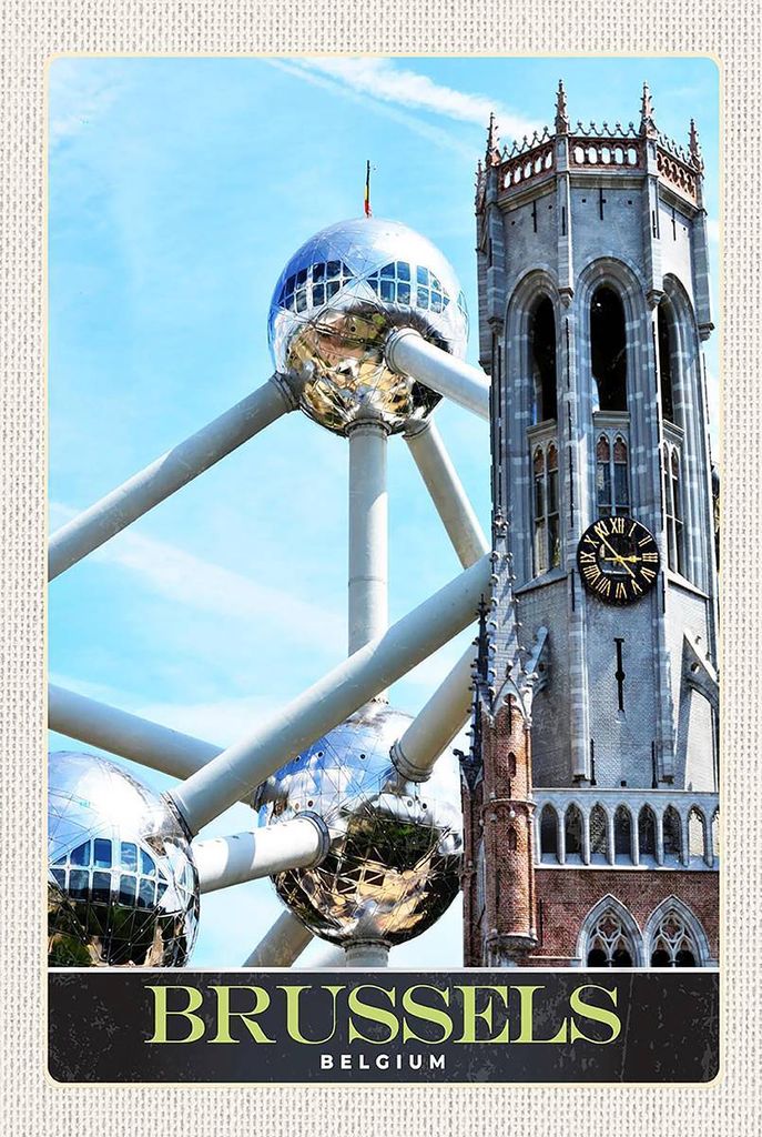 vianmo Holzschild 18x12 cm Belgien Brüssel Europa Atomium Bildmotiv Reisemotiv Abenteuer Reisen