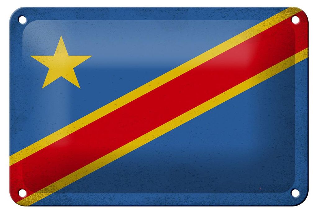 Blechschild Flagge DR Kongo 18x12cm Flag Congo Vintage