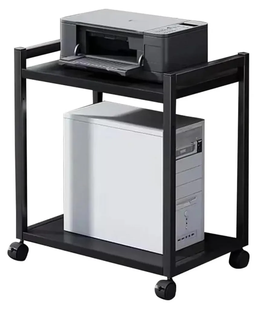 Support PC réglable à roulettes 360° et structure métallique à 2 étages