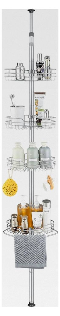 Teleskop Duschregal Metall Eckregal mit 4 Körben Rutschfestes Stabiles Badregal Ohne Bohren Höhenverstellbar 73-265 cm für Dusche und Badewanne ...