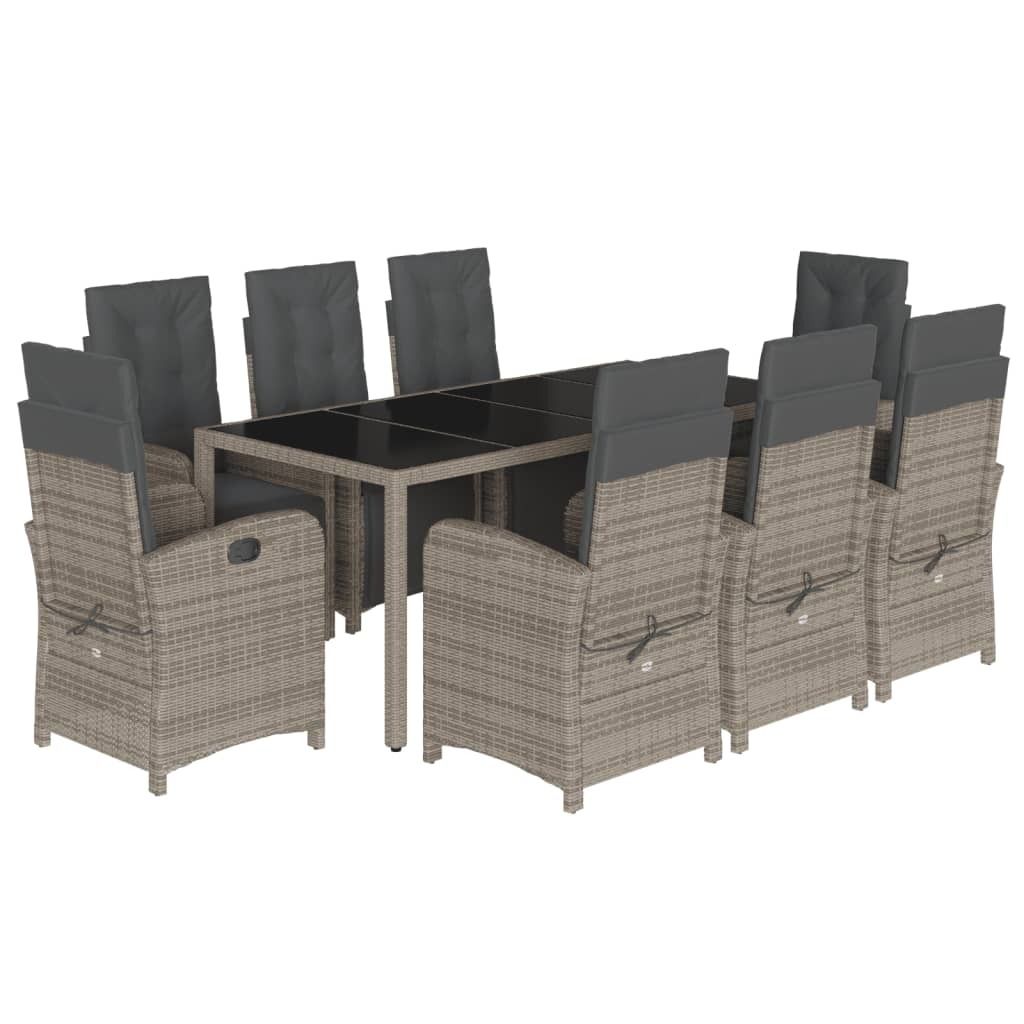 vidaXL 9-tlg. Garten-Essgruppe mit Kissen Grau Poly Rattan