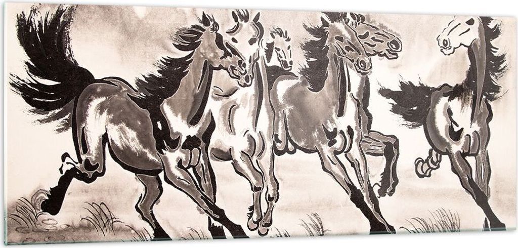 Bilder auf glas - Pferd Abbildung Natur - 100x40cm - Glasbilder - Wandbilder - Kunstdruck - zum Aufhängen bereit - Wanddekoration aus Glas - Glas ...