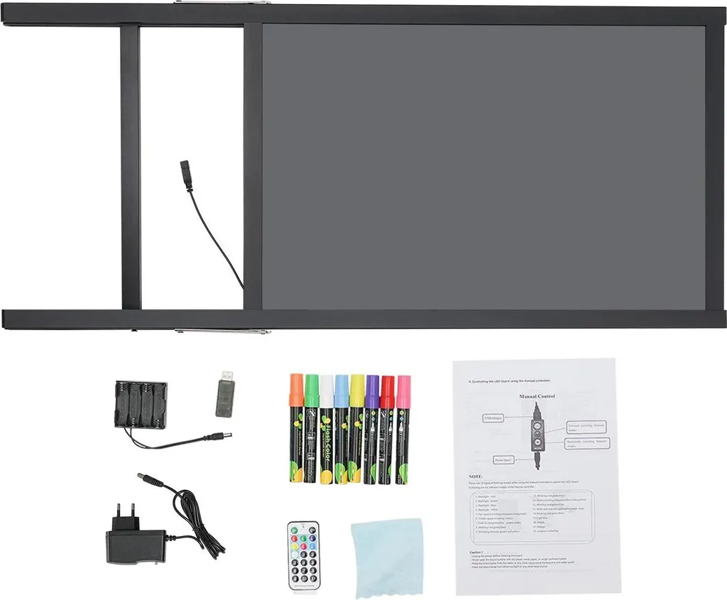 Tableau d'écriture LED 40x60 cm avec support et 8 marqueurs fluo - 9