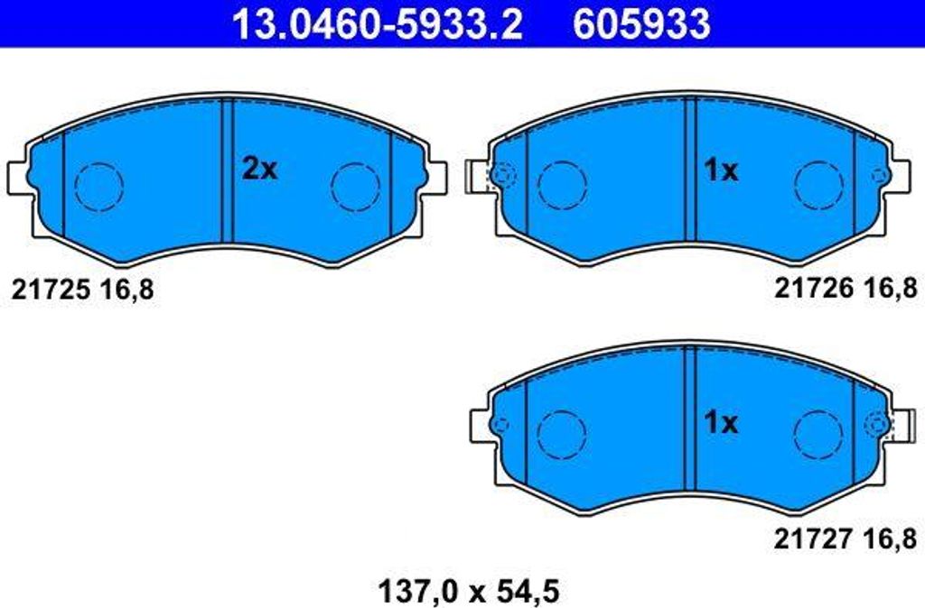 ATE 13.0460-5933.2 Bremsbelagsatz, Scheibenbremse OE 4813005011 kompatibel mit Coupe, Elantra, Lantra, Matrix, Sonata, Joice, Prairie, Primera