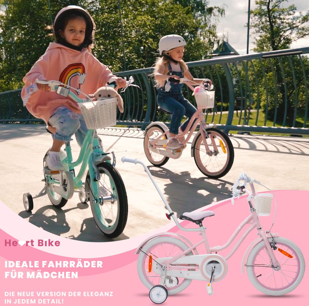 Mädchenfahrrad 16 Zoll Glocke Zusatzräder Schubstange Produktbild 9