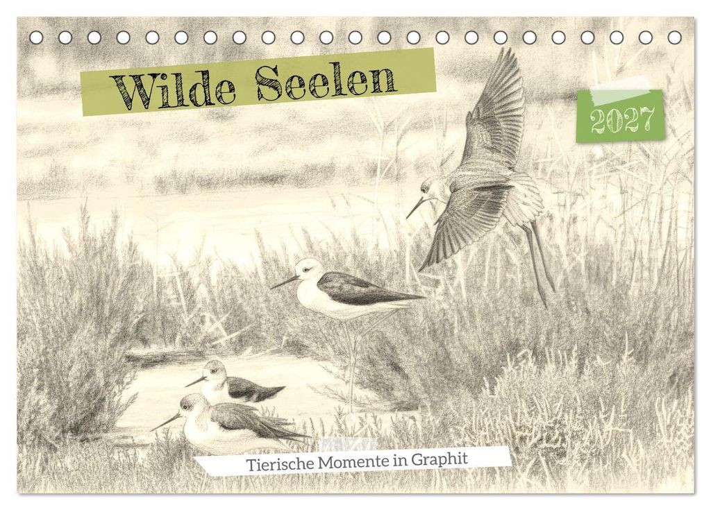 Wilde Seelen - Tierische Momente in Graphit (Tischkalender 2027 DIN A5 quer), CALVENDO Monatskalender