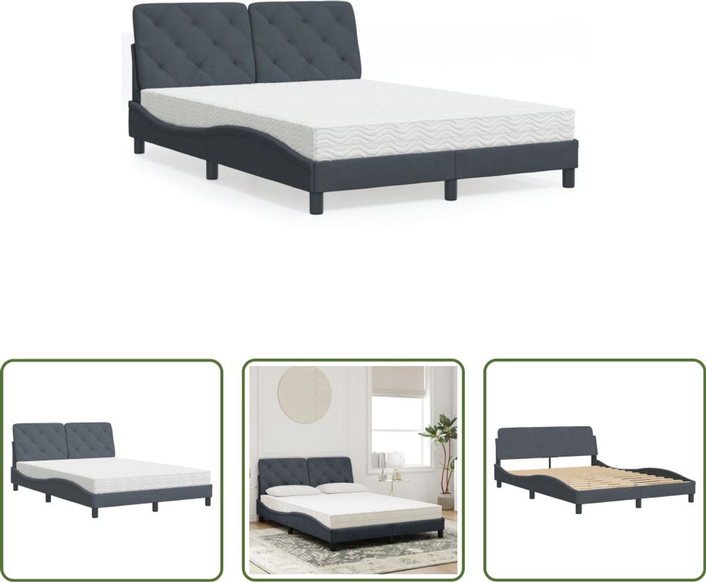 The Living Store Bett mit Matratze Dunkelgrau 120x200 cm Samt