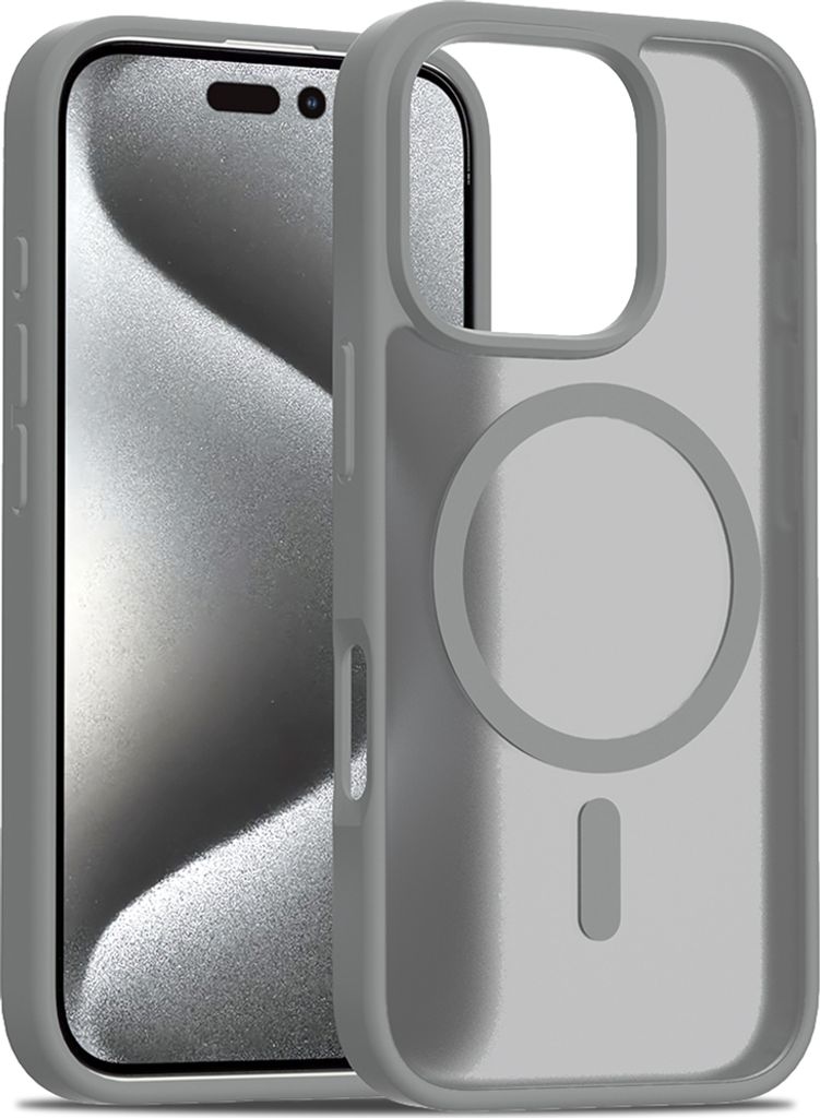 Magnetisch Hülle für iPhone 15 Pro Max, Kompatibel mit MagSafe, Transluzente Matt Rückseite Stoßfeste Handyhülle Grau