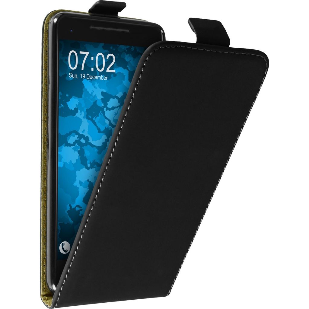 PhoneNatic Kunst-Lederhülle kompatibel mit Google Pixel 2 XL - Flip-Case schwarz + 2 Schutzfolien