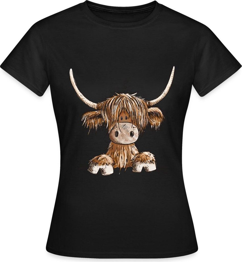 Spreadshirt Schottisches Hochlandrind Comic Frauen T-Shirt, M, Schwarz