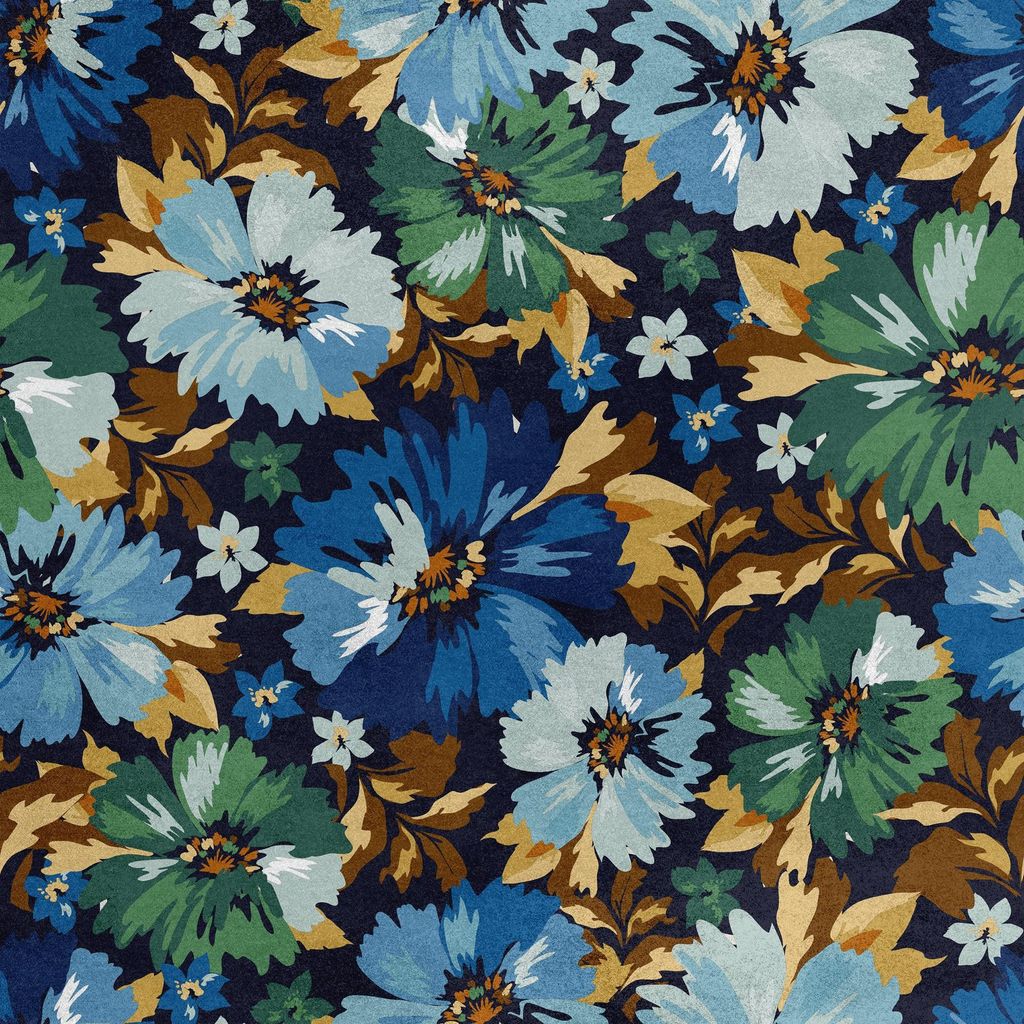 Royal Samt Stoff Polyester Zum Nähen - Motiv gemalte Blumen 7