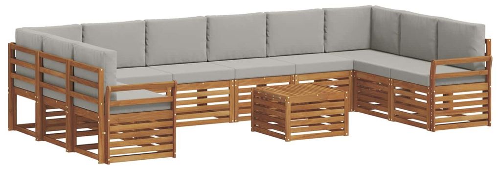 vidaXL Outdoor-Sofagarnitur mit Kissen 11 pcs Natürlich und Hellgrau