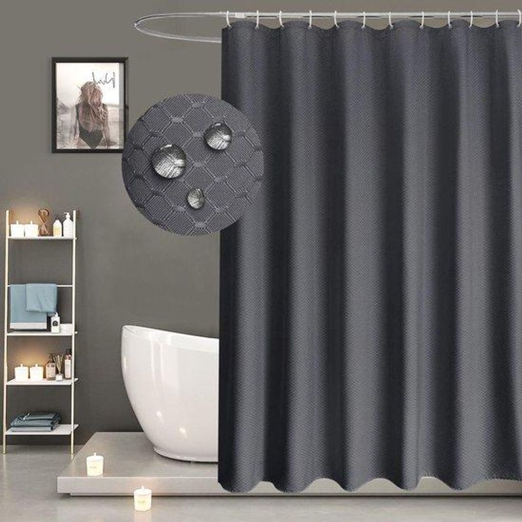 Unyqoos Extra Wide Textile Duschvorhang in dunklem Grau mit antimykotischen und wasserdichten Eigenschaften