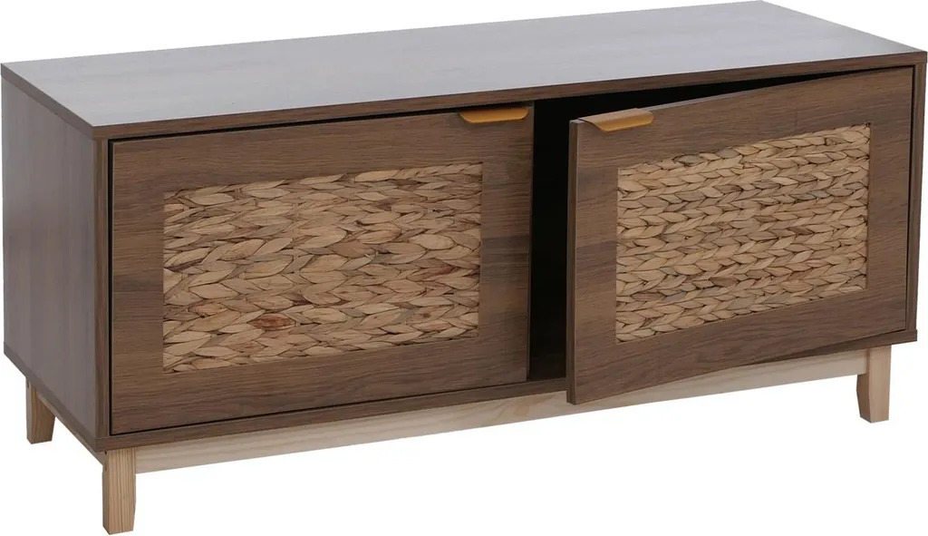 Banc étagère à chaussures marron avec façade en jacinthe d'eau - 5