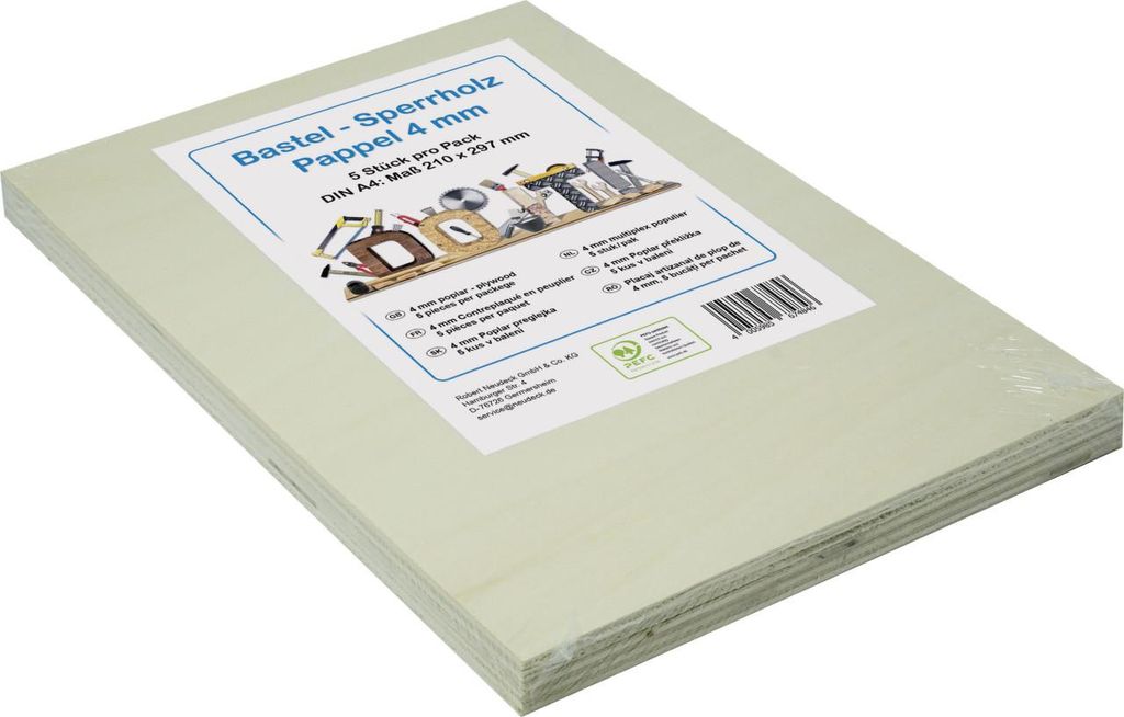 Bastelsperrholz Pappel DIN A4 29,7 x 21 cm, 4 mm Produktbild 