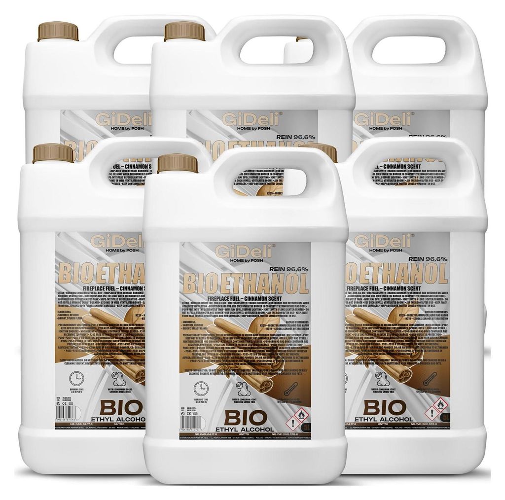 Bioethanol Zimtduft 96,6% 30L für Kamin Universal Rauchfrei Rußfrei GiDeli