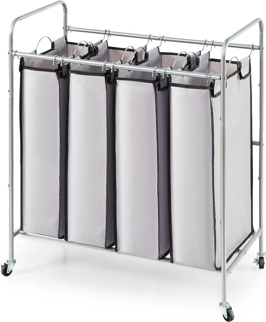Chariot à linge pour buanderie familiale avec système de tri 4 compartiments