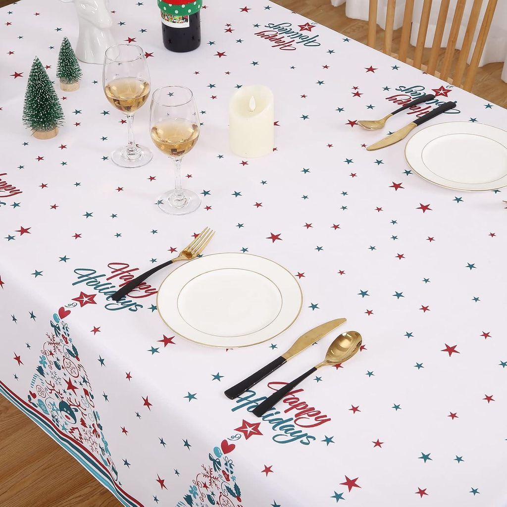 Rechteckiges Tischdecken für Weihnachten mit Sternen - Wasserfest, waschbar und fleckenresistent für Festdekoration - 137 x 177 cm