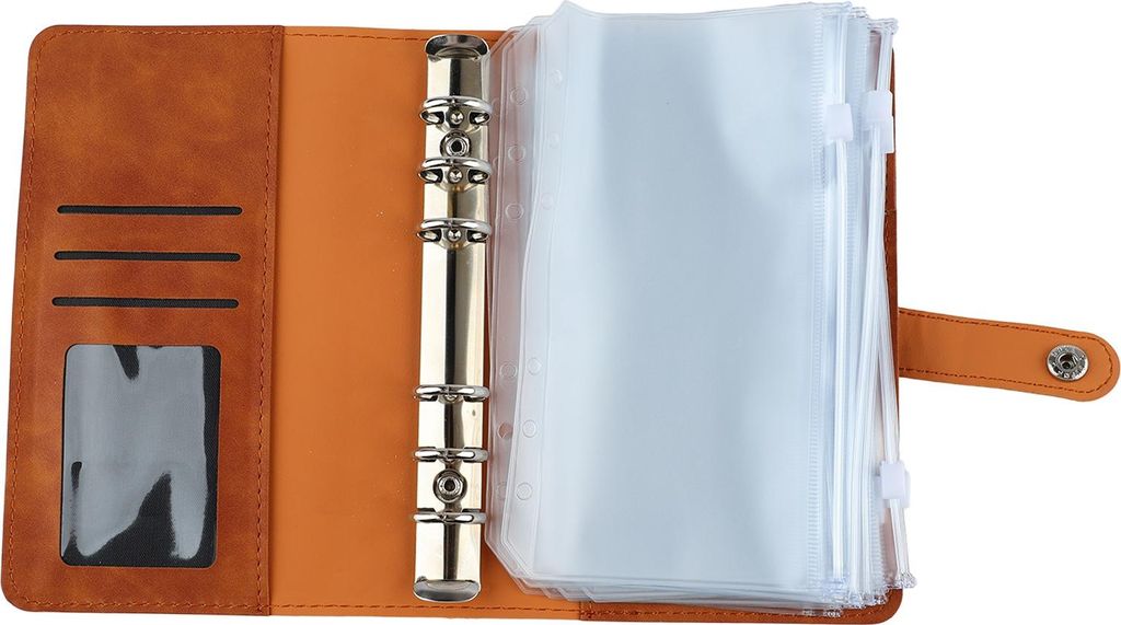 Budget-Ordner, A6, mehrere Taschen, Edelstahlringe, Kunstledereinband, Portfolio für Büro, Schule, Unternehmen, Braun