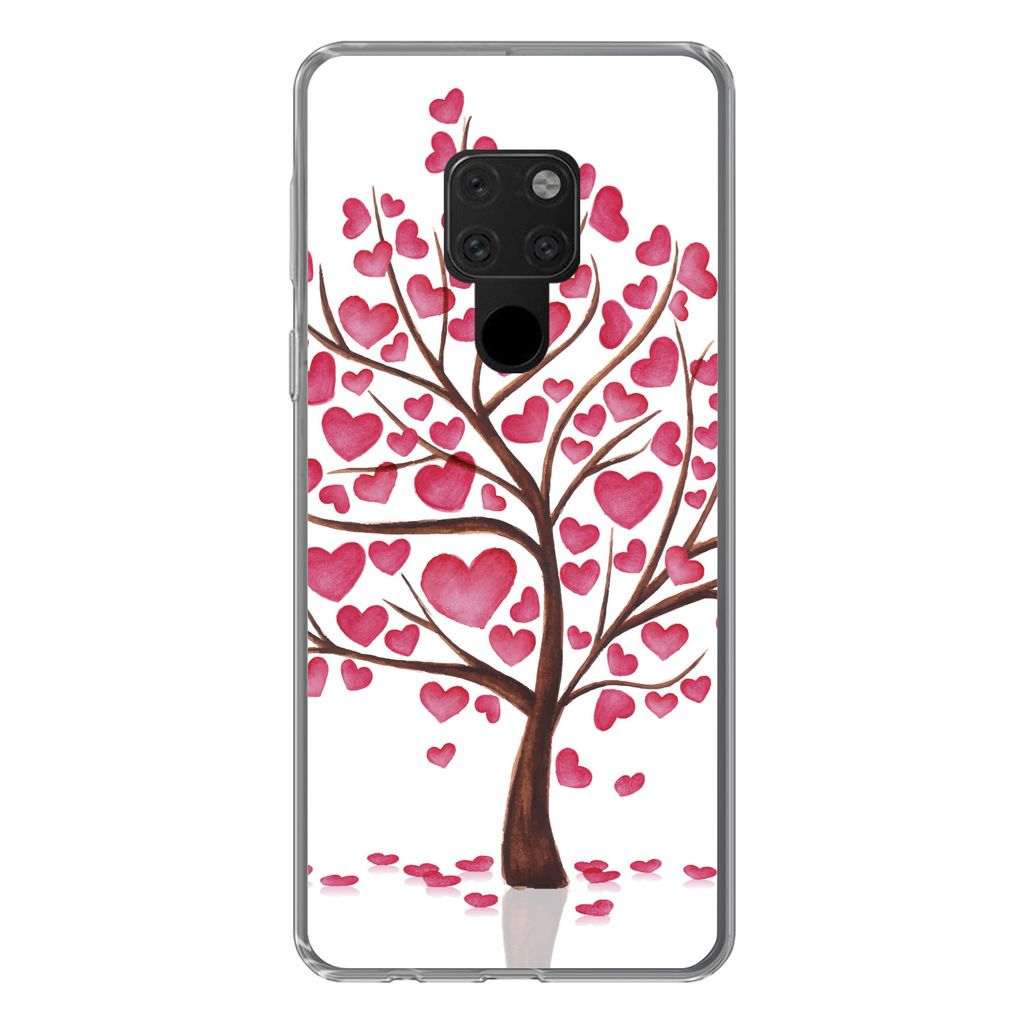 MuchoWow Handyhülle Schutzhülle Hülle für Huawei P40 Lite Eine Illustration eines Baumes mit Herzen Silikon Softcase Handy Hülle - Handy