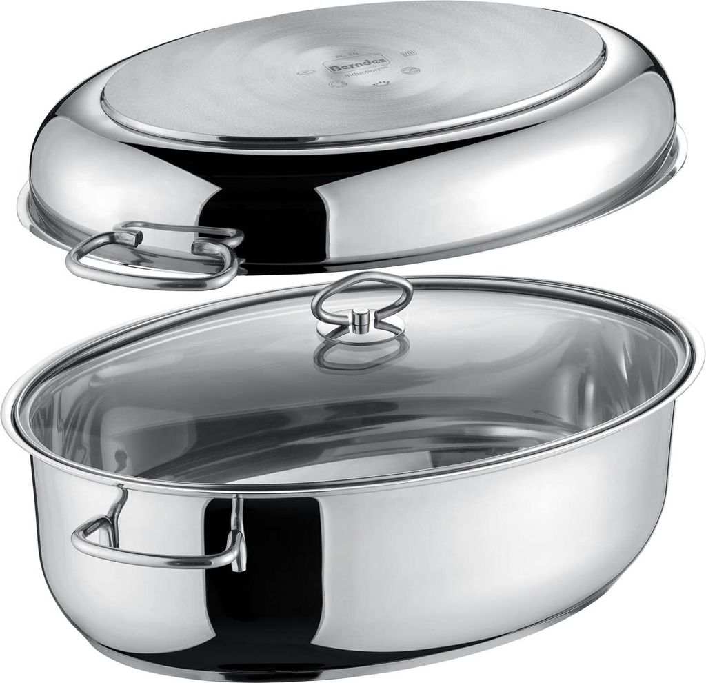 Ovaler Edelstahlbräter, 3in1 inkl. Glasdeckel 38 x 25,5 cm, Produktbild 