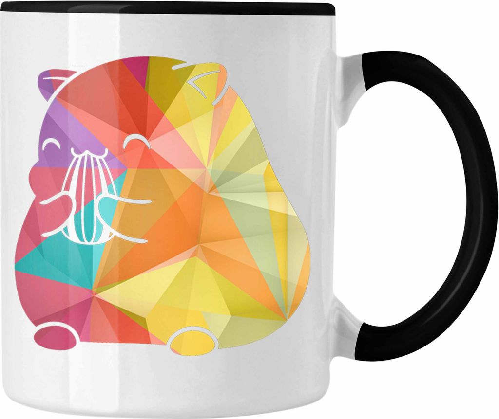 Trendation - Hamster Tasse Polygon Geometrisch Grafik Geschenk für Hamster Liebahber (Schwarz)