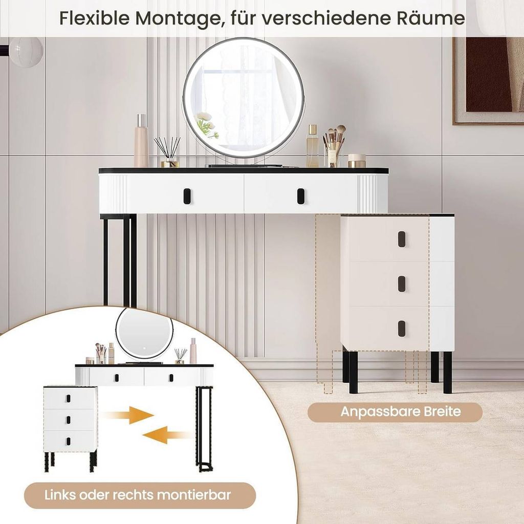 WOLTU Schminktisch mit LED, Spiegel, 2 Schubladen, Produktbild 8