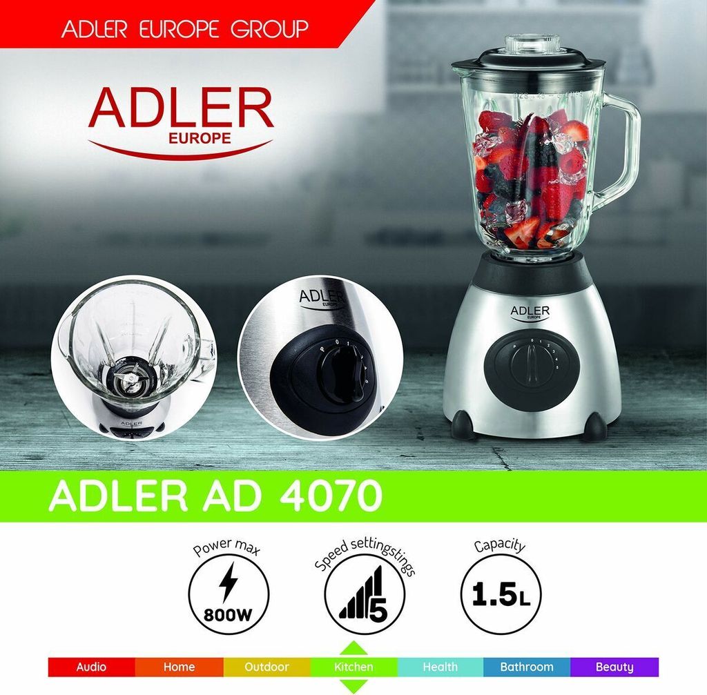 Adler AD 4070 Mixer 1,5 l Tischplatten-Mixer Schwarz, Zdjęcie produktu 3