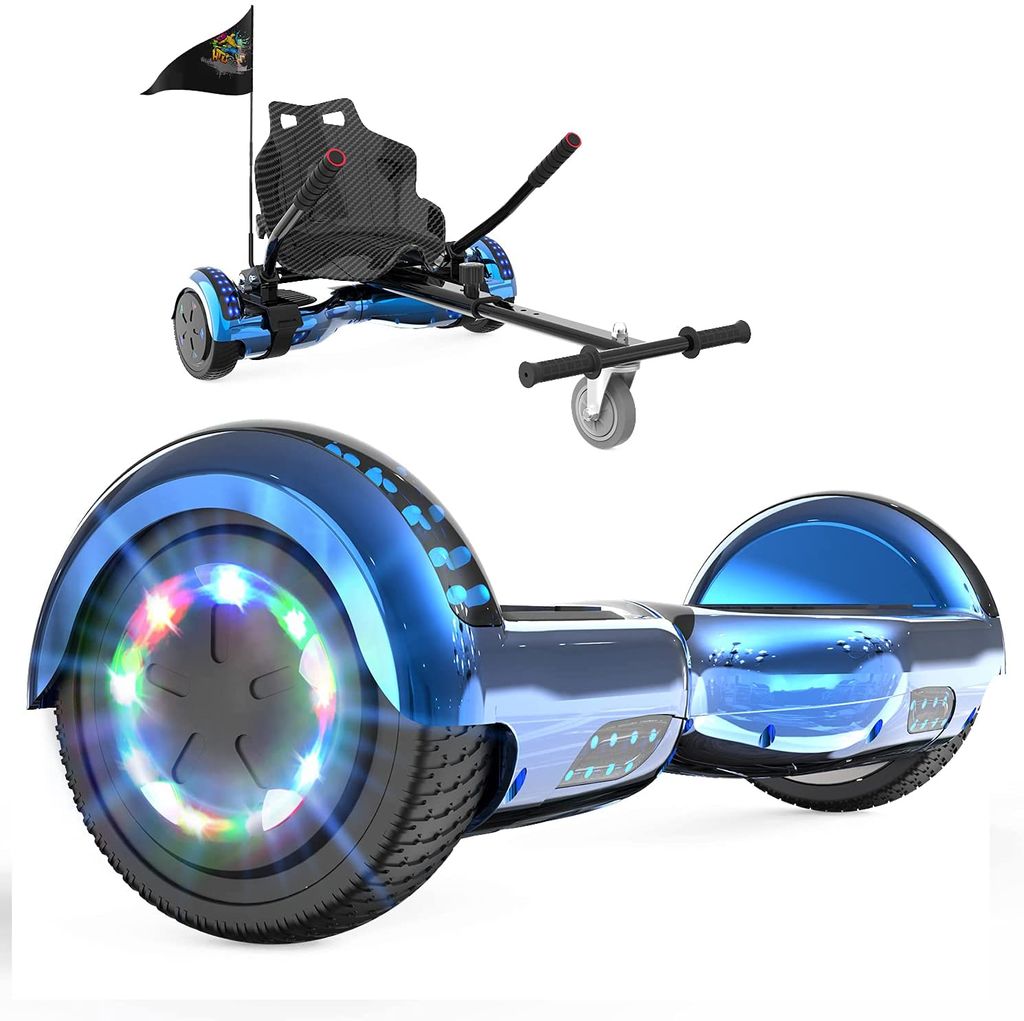 FUNDOT Hoverboards mit Sitz Hoverboards mit Hoverkart Hoverboards mit schönen LED-Leuchten Hoverboards mit Bluetooth-Lautsprecher Geschenk für Kinder Go Kart 6,5 Zoll 