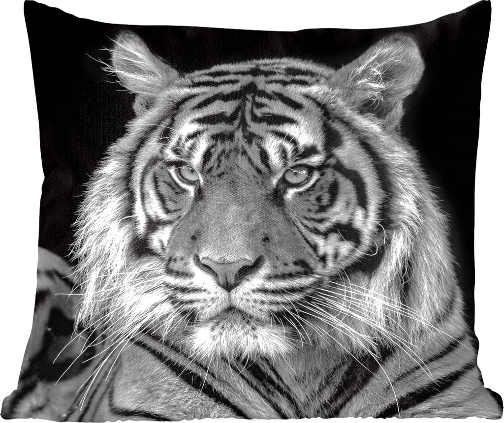 MuchoWow Zierkissen Sofakissen Wohnzimmer Dekokissen 45x45 cm Tierprofil Sumatra-Tiger in Schwarz und Weiß - Schlafpolster - Polster für das Sofa
