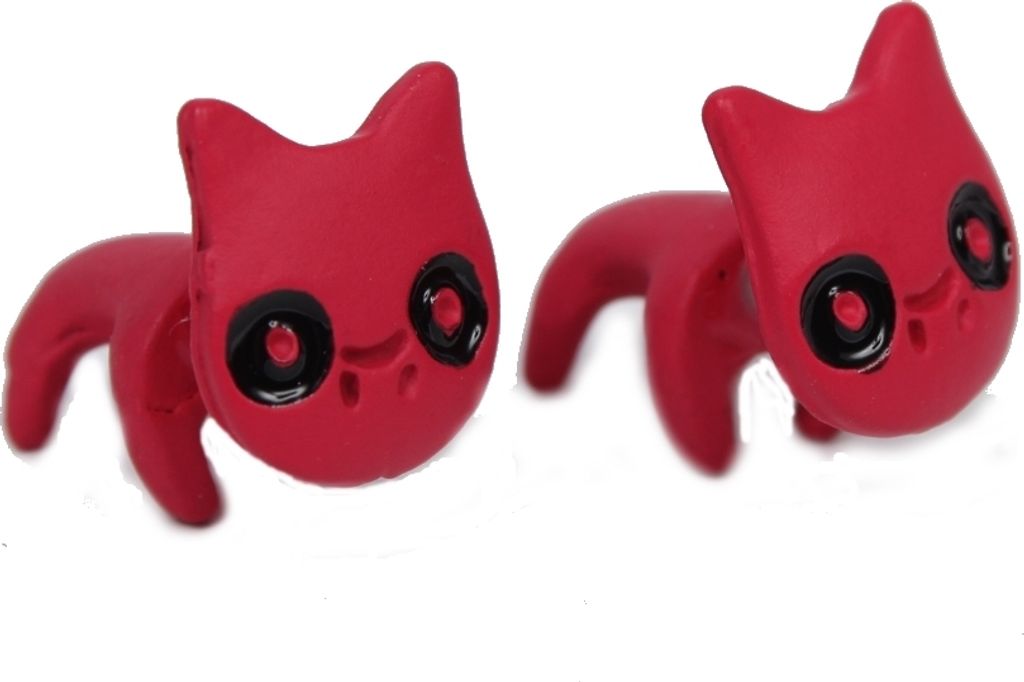 3D Katzen Ohrstecker Ohrringe in der Farbe Rot