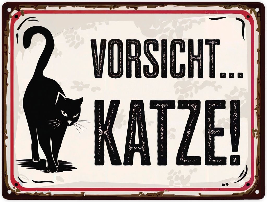 Vorsicht Katze Metallschild XXL in 28x38 cm