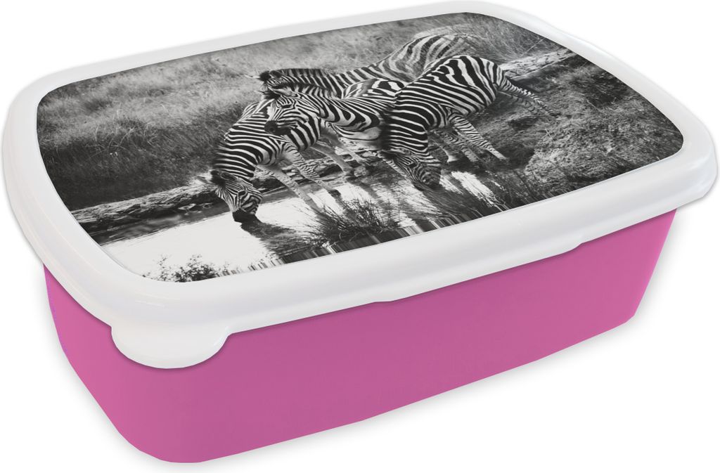 KitchenYeah Lunchbox Brotzeit Brotdose 17x11 cm Trinkende Zebras Kinder Brotzeitdose - Lunchpaket - Brotkasten - Sandwich Box