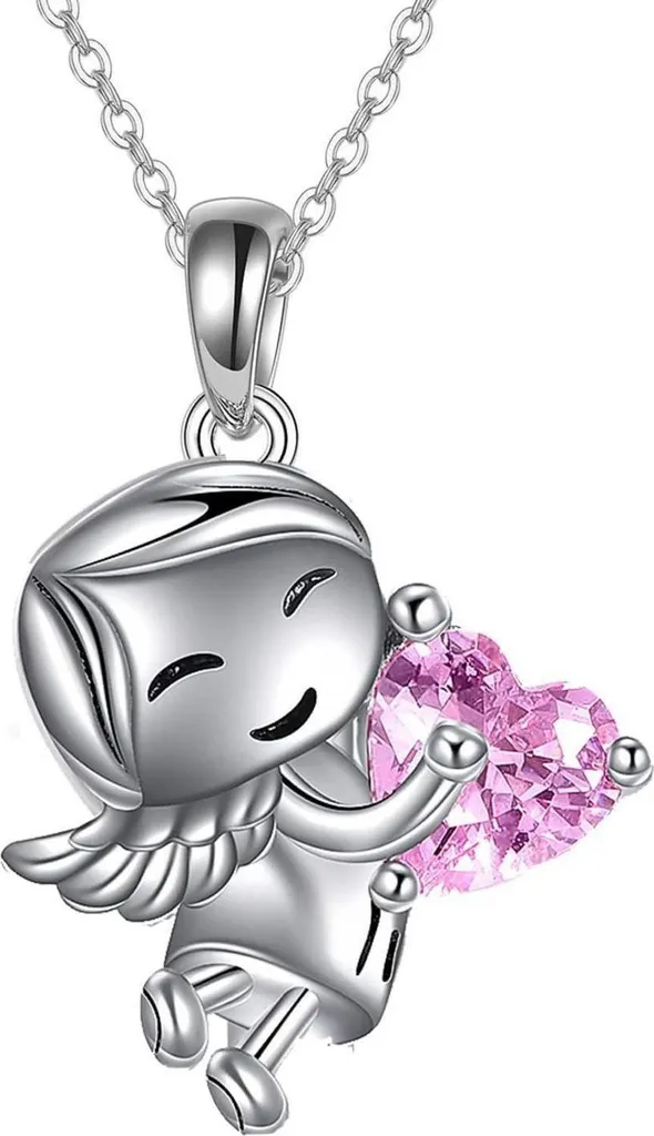 VONALA collana in argento 925 con bradipo di mucca highland e angelo di ragazza