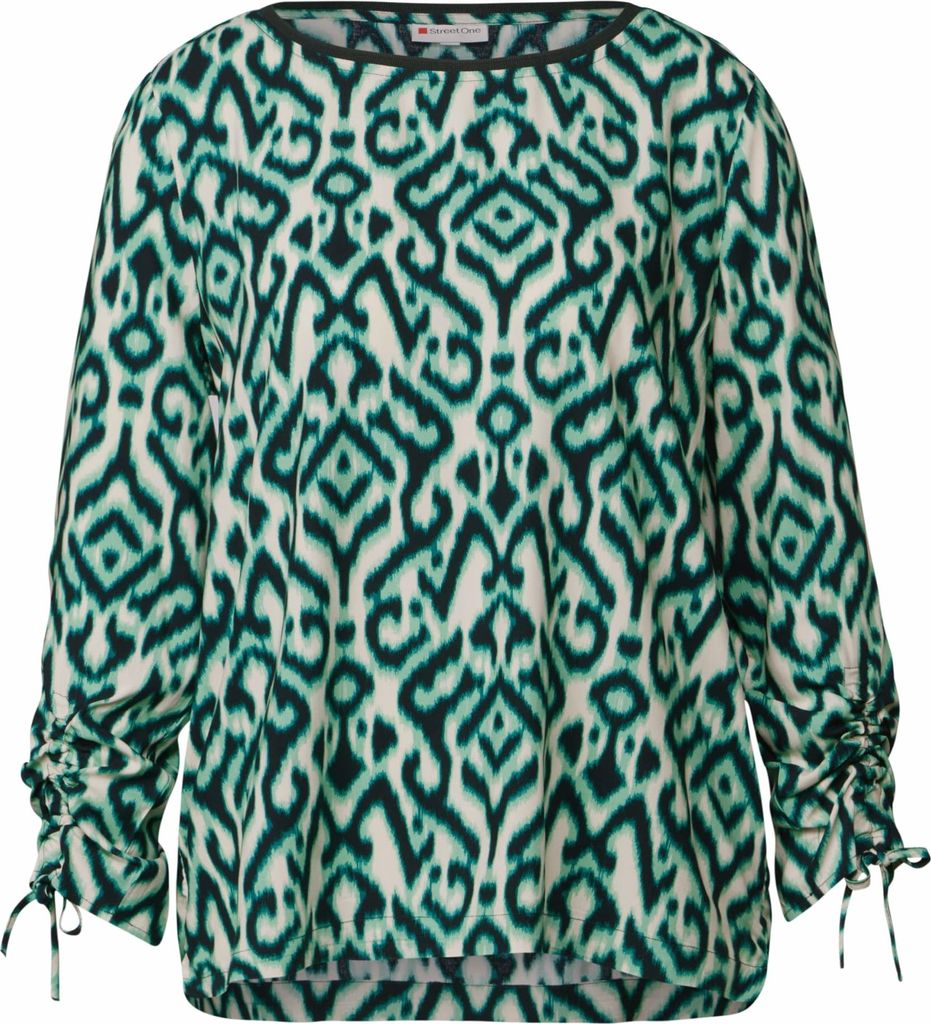 Street One Roundneck blouse w gathered sl hunter green 38