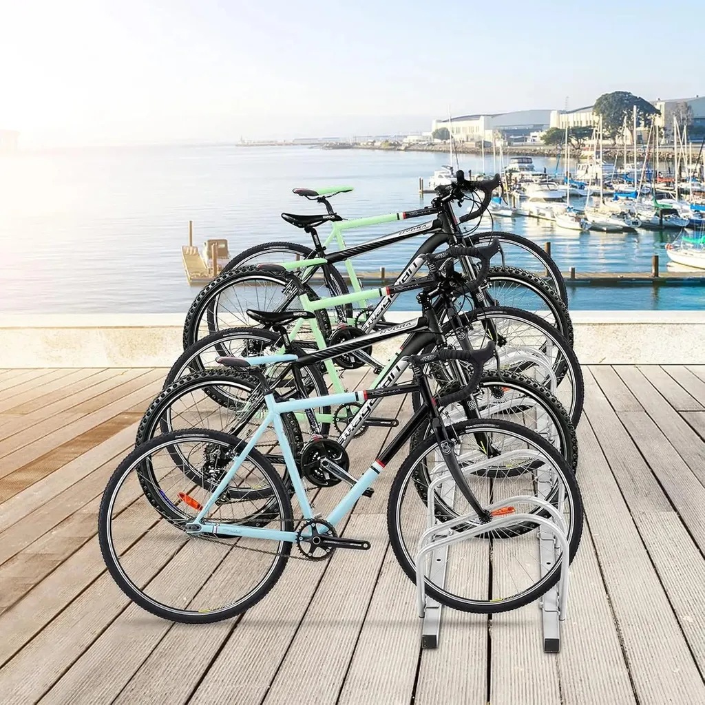 Support vélo 5 places robuste en acier gris clair pour VTT et VTC