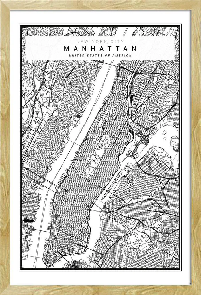 Décoration Murale New York Manhattan - Poster Encadré Hêtre Shinsuke® 91cm