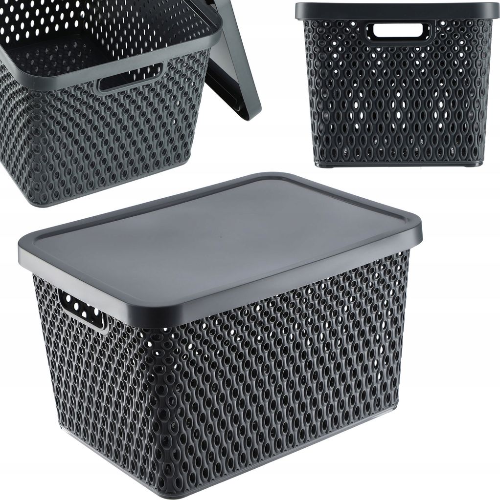 KADAX Aufbewahrungskorb, Korb mit Deckel, Aufbewahrungskiste, Aufbewahrungsbox aus Plastik (18L, Grau)