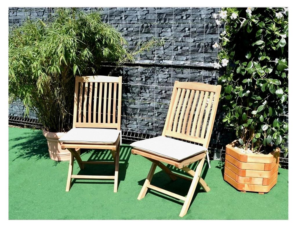 Sitzkissen 45cm x 38cm für Klappstuhl Ancona, Outdoor Sitzkissen, Auflagen für Gartenmöbel, witterungsbeständig, langlebig (Creme)