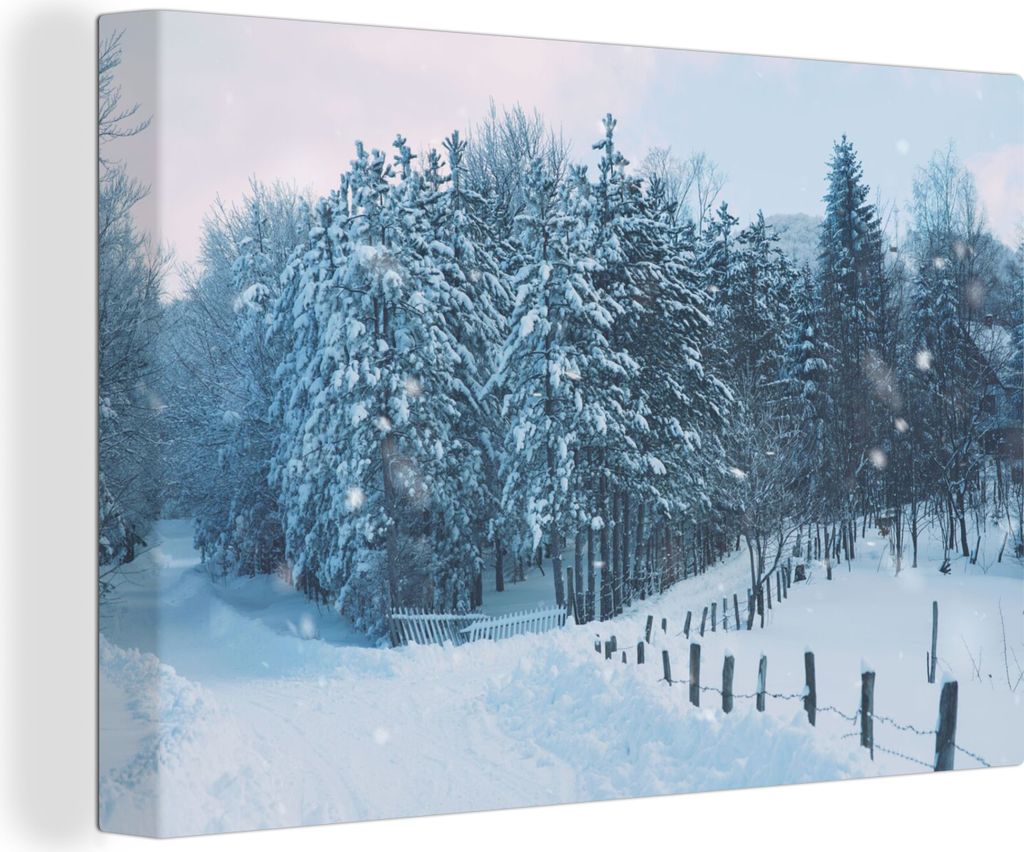 OneMillionCanvasses - Leinwandbilder - 150x100 cm, Wald - Schnee - Winter, Wandbilder Kunstdruck Wanddekoration - Foto auf Leinwand - Gemälde au...